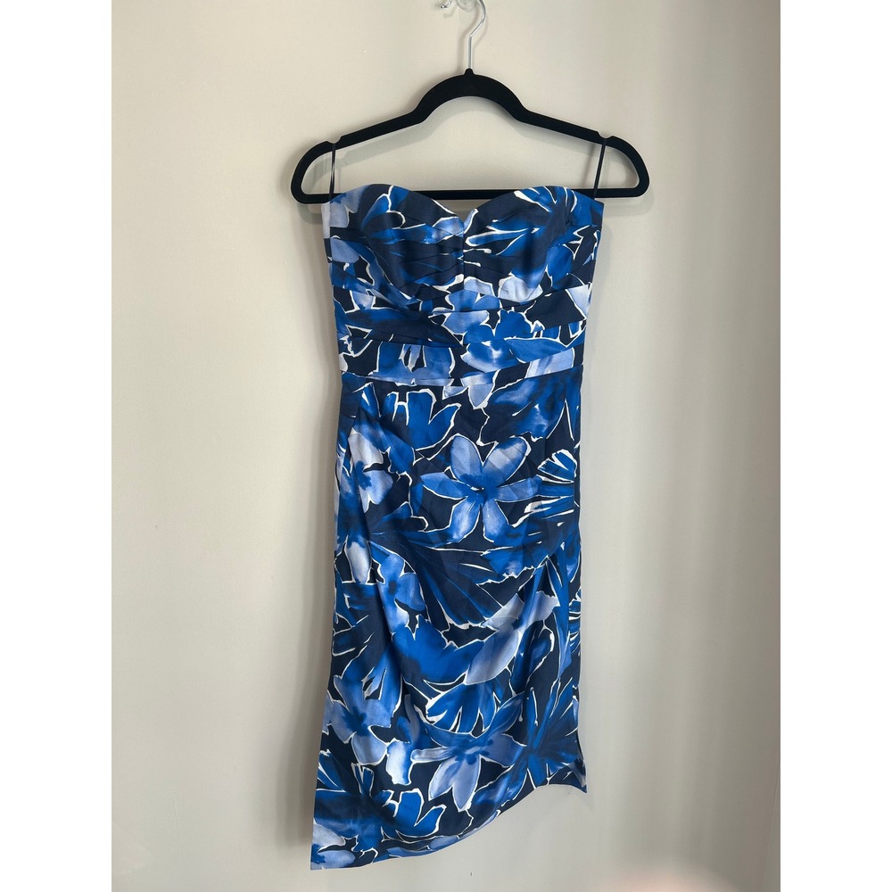 Michael Kors Collection Silk Strapless Floral Midi Dress Blue Designer Luxury - Picture 3 of 11